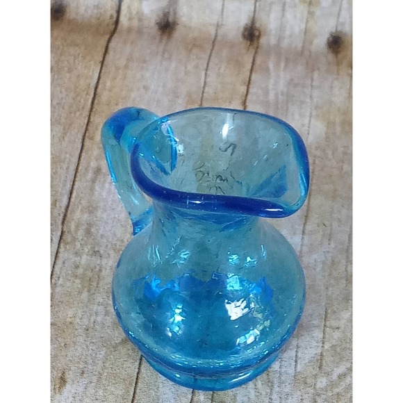 Crackle Glass Bud Vase Pitcher Blue Miniature Succulent Air Plants Planter (9A) - Picture 4 of 5
